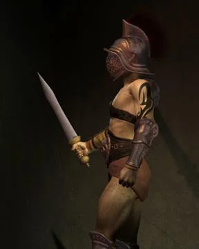 Roman Gladiator in the Shadows, Side View Illustrazione stock
