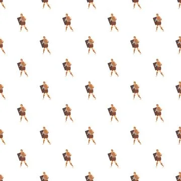 Roman gladiator warrior holding shield seamless pattern Stock Illustration