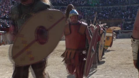 Roman gladiators getting ready to go out in arenas 1 Stock Footage 50926911