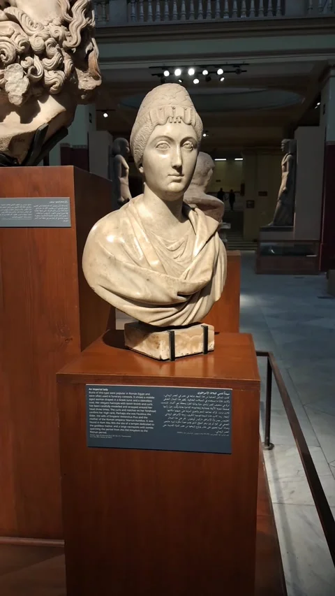 Roman Imperial Lady Marble Bust in Cairo Museum Stock Footage 346620122