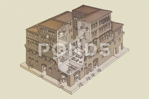 Roman Insulae or apartment building Stock Illustration