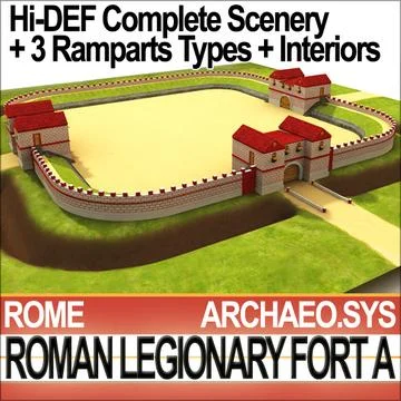Roman Legionary Fort A & Scenery Square Plan 3D Model