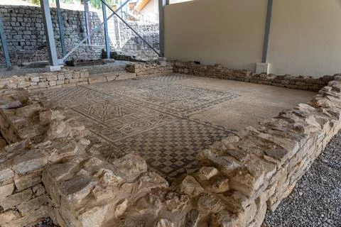 Roman mosaics in Risan, Risana, Boca-kotor bay, Montenegro Stock Photos