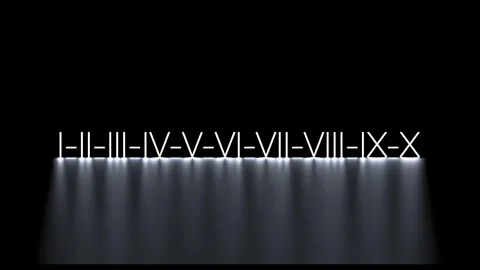 Roman numerals 1 to 10, from I to X. Glowing, neon Roman signs, numbers Stock Footage 265587744