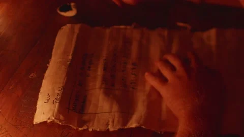 Roman scribe writing in the pale light of the opaque on a papyrus with a woo Stock-Footage 148259516