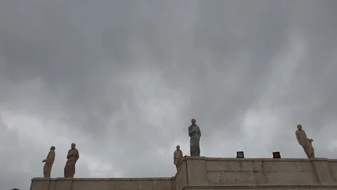 Roman sculptures under clouds Stock Footage 128141629