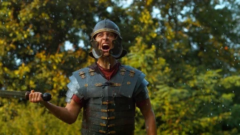 Roman soldier, slow motion Stock Footage 86460100