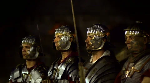 Roman soldiers from ancient Rome empire in historical reenactment Stock Footage