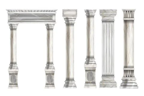 Roman stone column set, vector marble Greek pillar collection Stock Illustration