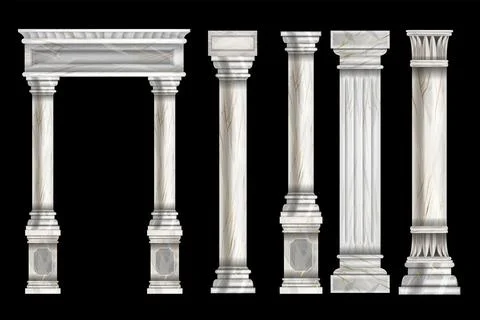 Roman stone column set, vector marble Greek pillar, ancient temple Stock Illustration