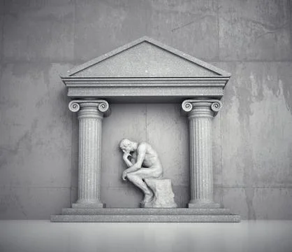 Roman structure with the statue of a thinker. Stock Illustration