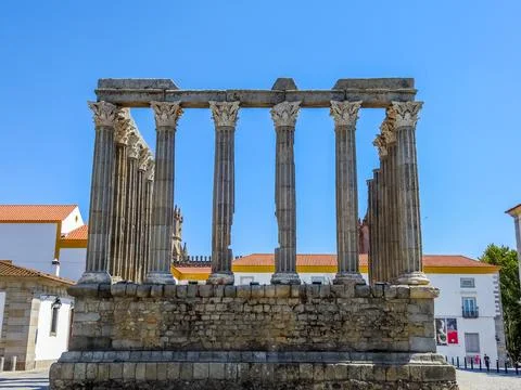 The Roman Temple of Evora, also called the Temple of Diana. Stock Photos