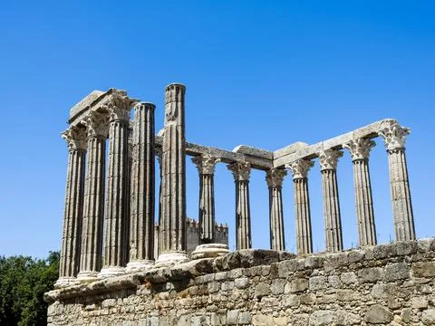 The Roman Temple of Evora, also called the Temple of Diana. Stock Photos