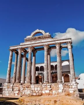Roman temple in Merida Stock Photos