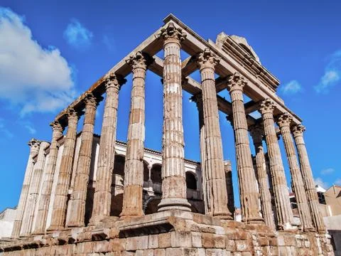 Roman temple in Merida side Stock Photos