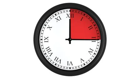 Roman wall clock with red 15 minutes time interval Stock Illustration