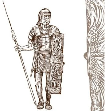 Roman warrior hand draw Stockillustratie