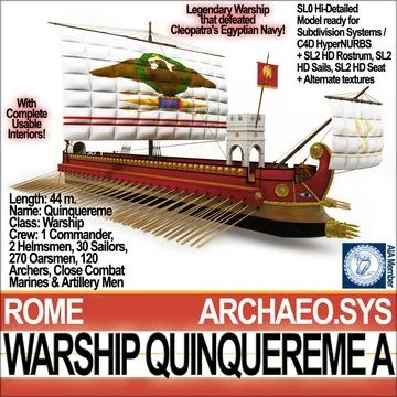 Roman Warship Quinquereme A 3D Model