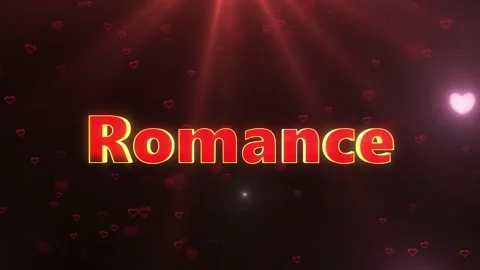 Romance 3d text animation with floating hearts and glowing light rays for Video stock 347342180