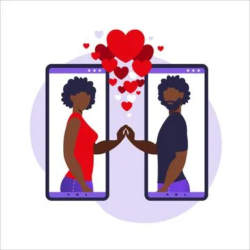 Romance app, virtual relationship , communication, social media concept. Two  Stock Illustration