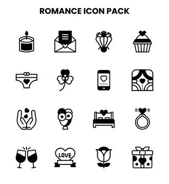 Romance DuoTone Set Icons Pack Stock Illustration