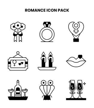 Romance DuoTone Set Icons Pack Stock Illustration