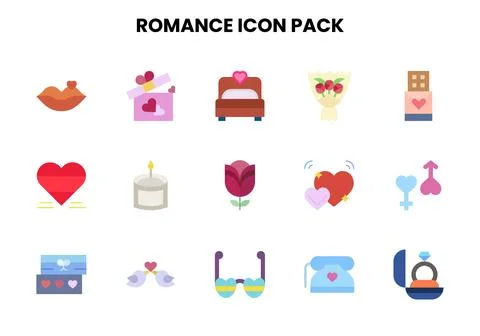 Romance Flat Collection Icons Pack Stock Illustration