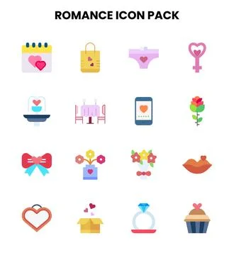 Romance Flat Design Icons Pack Stock Illustration