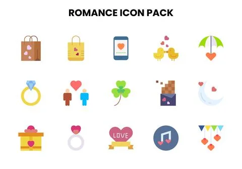 Romance Flat Design Icons Pack Stock Illustration