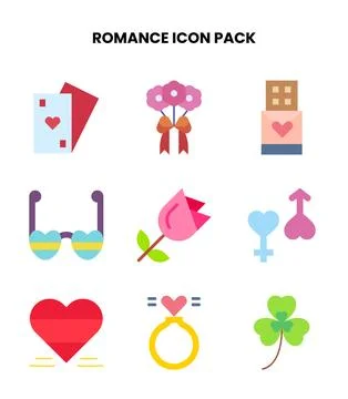 Romance Flat Set Icons Pack Stock Illustration