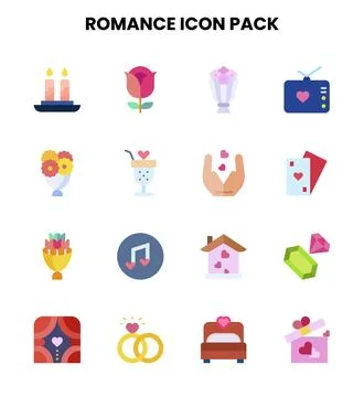 Romance Flat UI Icons Pack Stock Illustration