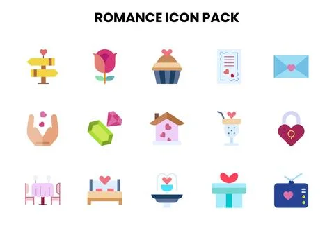 Romance Flat Vector Icons Pack Stock Illustration