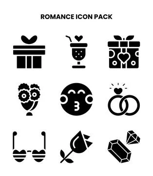 Romance Glyph Graphics Icons Pack Stock Illustration