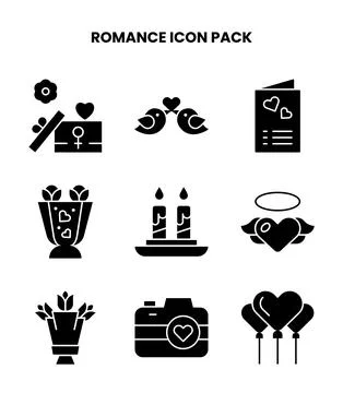 Romance Glyph Icons Pack Stock Illustration