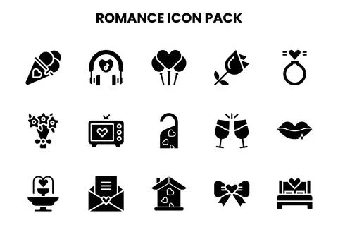 Romance Glyph Icons Pack Stock Illustration