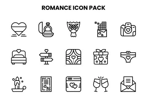 Romance Line Bundle Icons Pack Stock Illustration