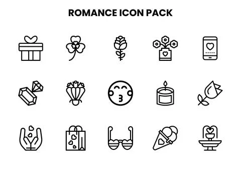 Romance Line Collection Icons Pack Stock Illustration