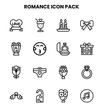 Romance Line Design Icons Pack Stock Illustration