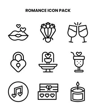 Romance Line Graphics Icons Pack Stock Illustration