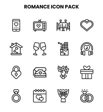 Romance Line UI Icons Pack Stock Illustration