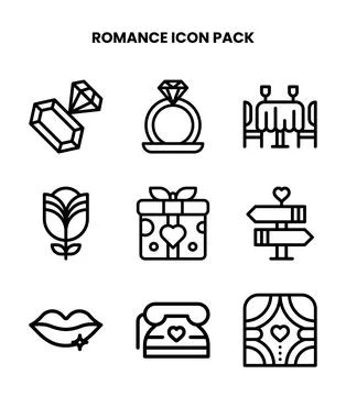 Romance Line UI Icons Pack Stock Illustration