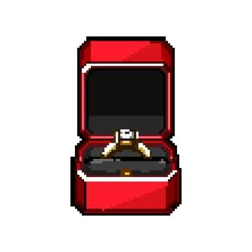 Romance proposal ring box pixel art vector illustration Stock Illustration