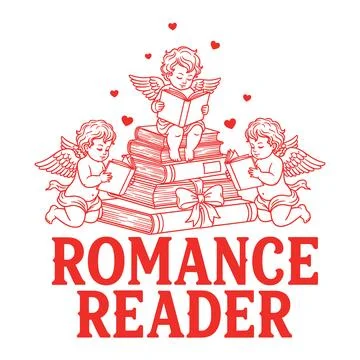 Romance reader cupid book stack valentine design Stock Illustration