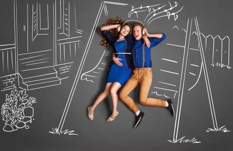 Romance on swing. Stock Photos