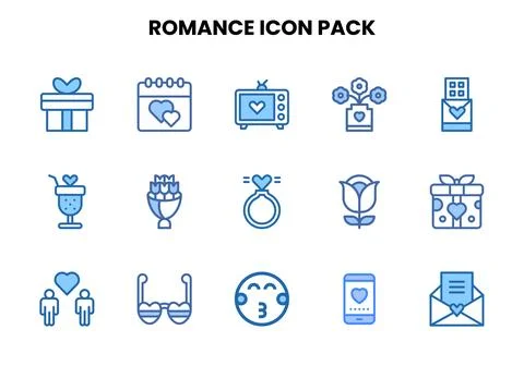 Romance Two Colour Graphics Icons Pack Stock Illustration
