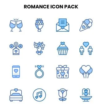 Romance Two Colour UI Icons Pack Stock Illustration