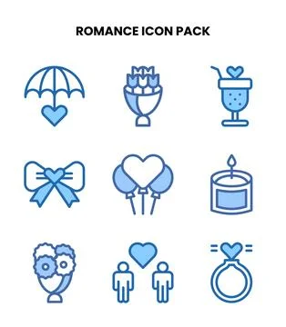 Romance Two Colour UI Icons Pack Stock Illustration