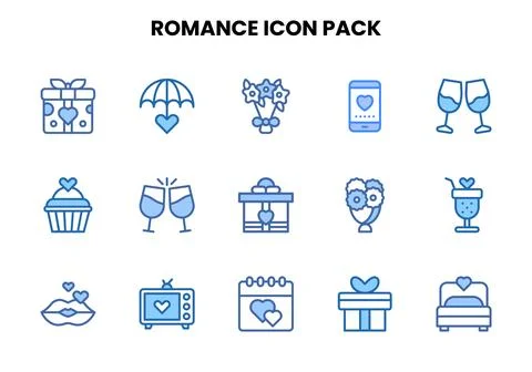 Romance Two Colour Vector Icons Pack Stock Illustration