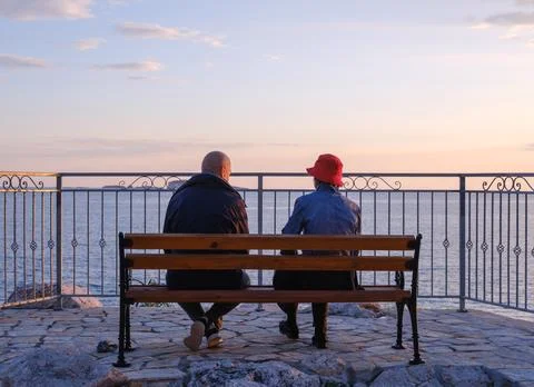 Romancic Senior Couple At Sunset Stock Photos