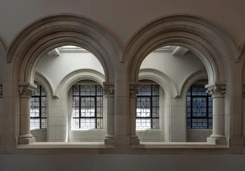 The romanesque architecture characterized by rounded arched openings and wi.. Stock Photos